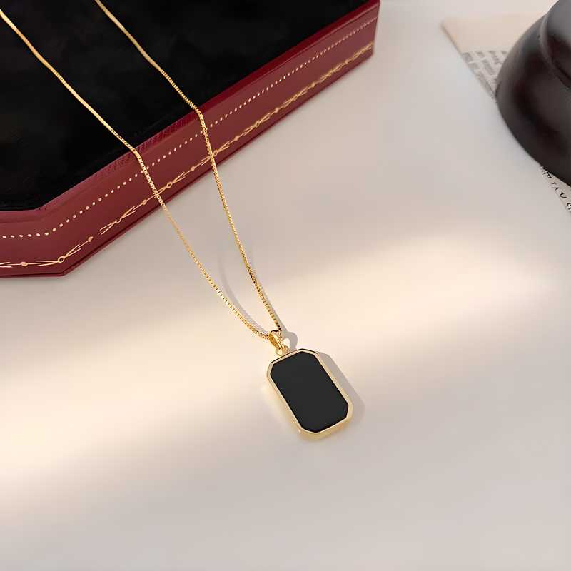 Black Onyx Rectangle Pendant Nacklace Girls & Women  glitstudio   