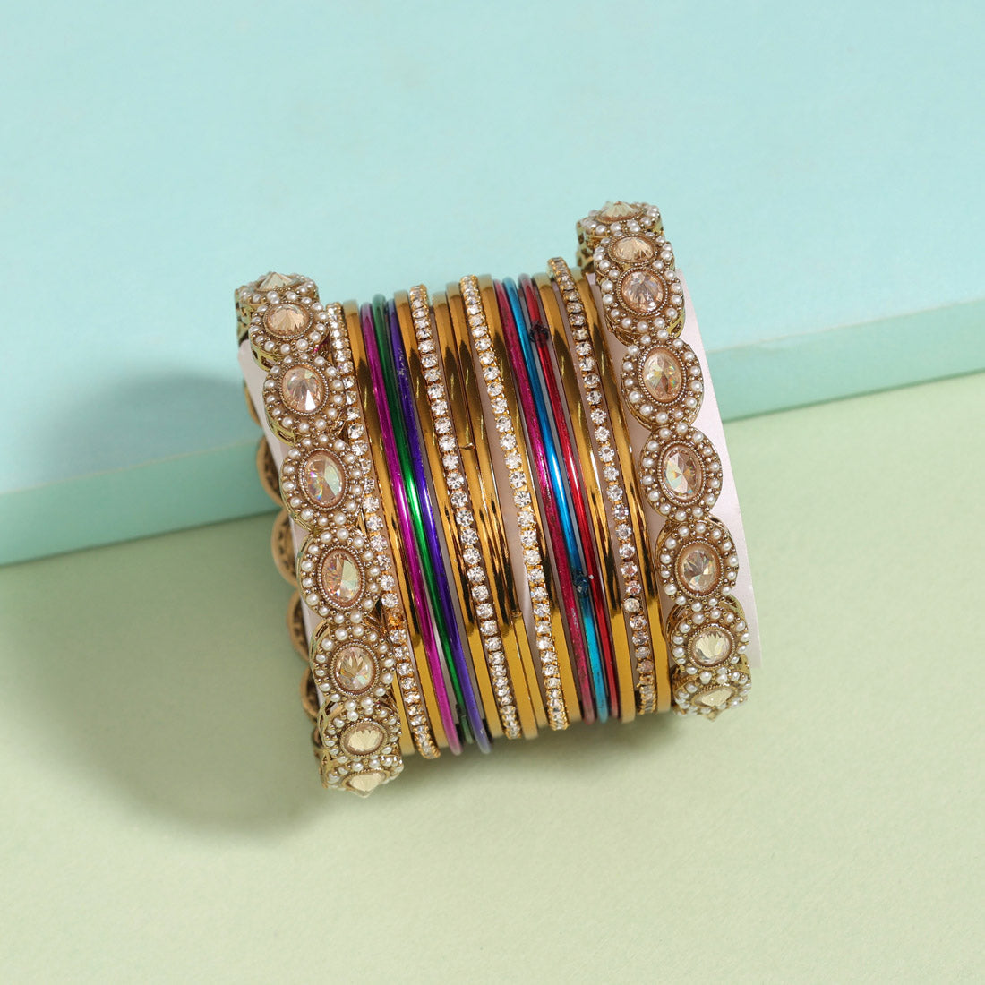 Multi Color American Diamond Bangle Set: Size: 2.6 (ADB282MLT-2.6) Bracelets GetGlit   