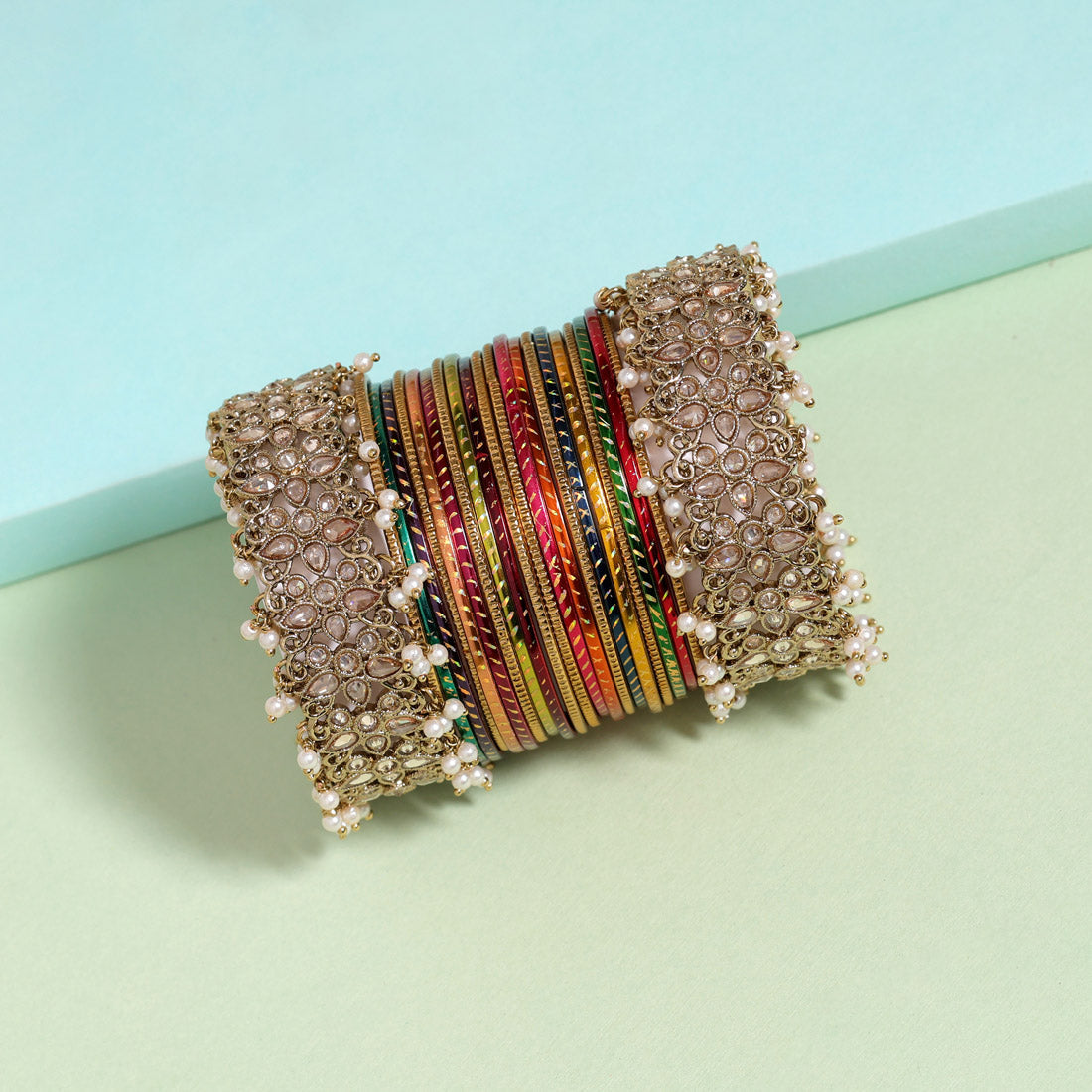 Multi Color American Diamond Bangle Set: Size: 2.8 (ADB289GLD-2.8) Bracelets GetGlit   