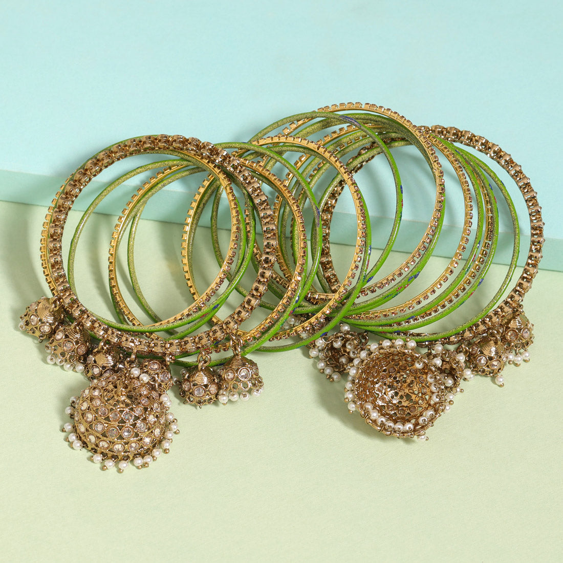 Green Color American Diamond Bangle Set: Size: 2.8 (ADB291GRN-2.8) Bracelets GetGlit   