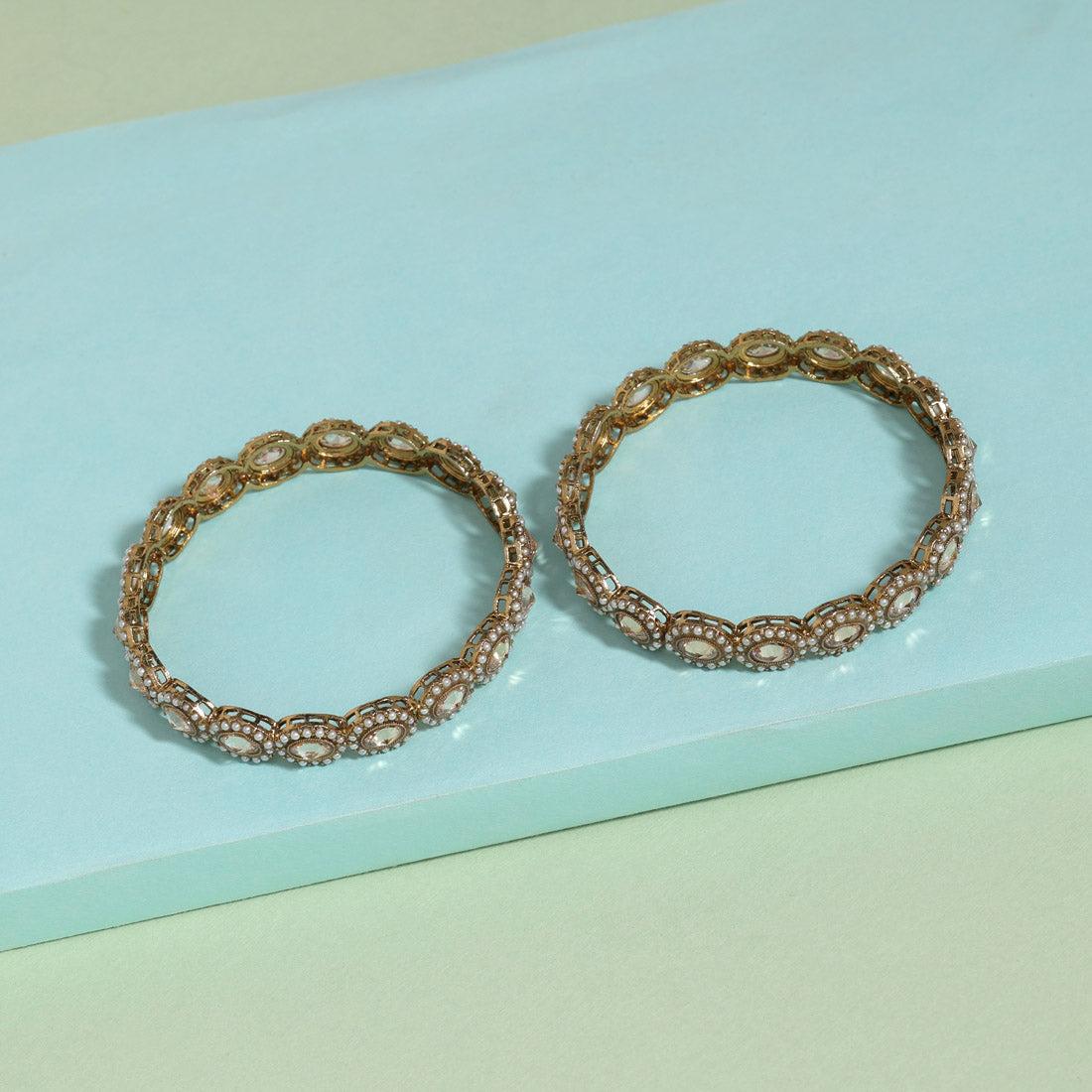 Gold Color 1 Pair Of American Diamond Bangle Size: 2.8 (ADB295GLD-2.8) Jewellery GetGlit   