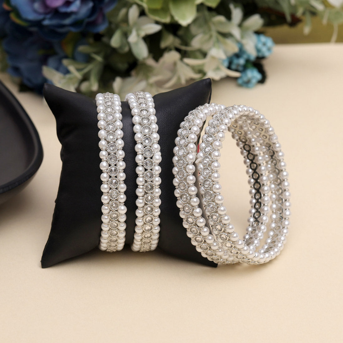 Silver Color 1 Pair Of American Diamond Bangle Size: 2.6 (ADB296SLV-2.6) Bracelets GetGlit   