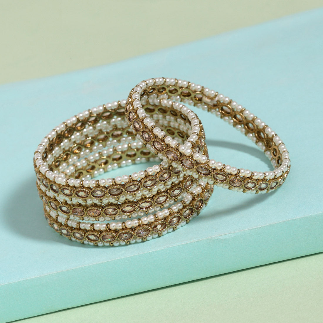 Gold Color American Diamond Bangle Set: Size: 2.8 (ADB297GLD-2.8) Bracelets GetGlit   