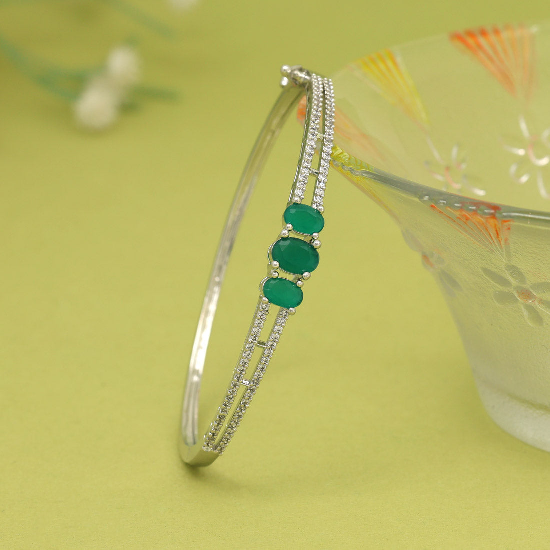 Green Color American Diamond Bracelet Jewellery GetGlit