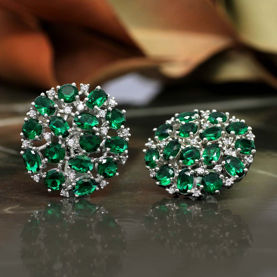 Crystal Green Color American Diamond Earrings Jewellery GetGlit