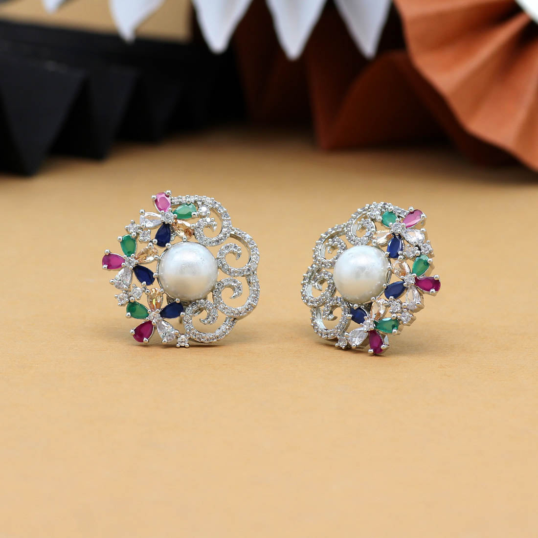 Multi Color American Diamond Earrings