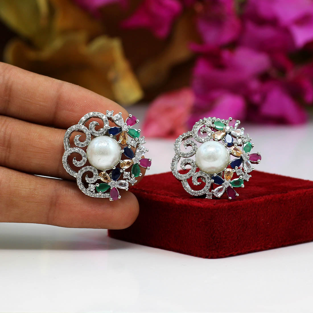 Multi Color American Diamond Earrings