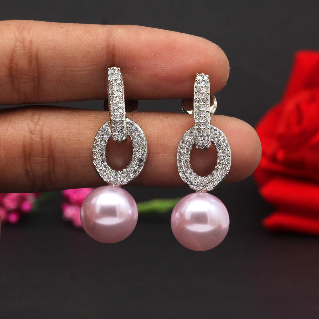 Light Pink Color Premium American Diamond Earrings