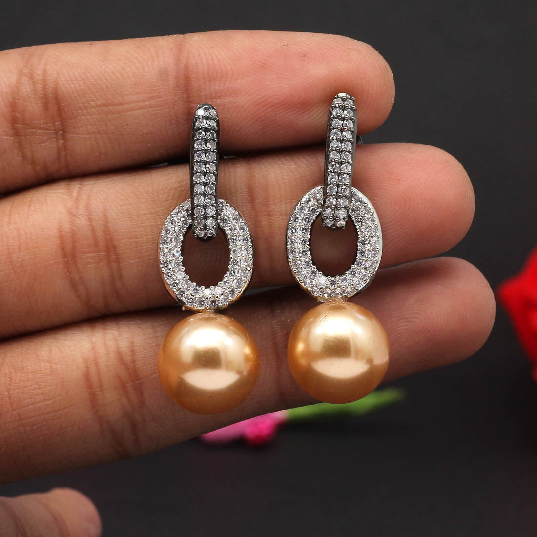 Gold Color Premium American Diamond Earrings