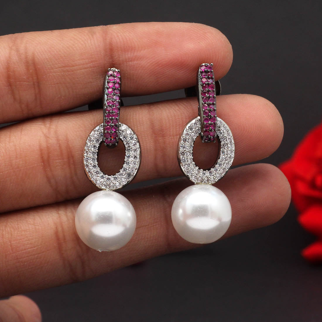 White Color Premium American Diamond Earrings