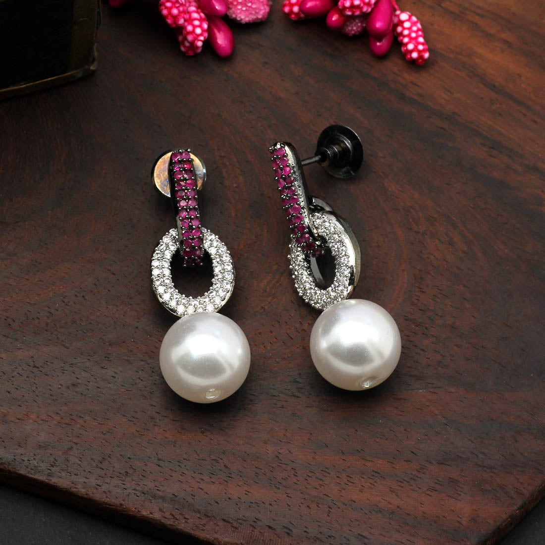 White Color Premium American Diamond Earrings