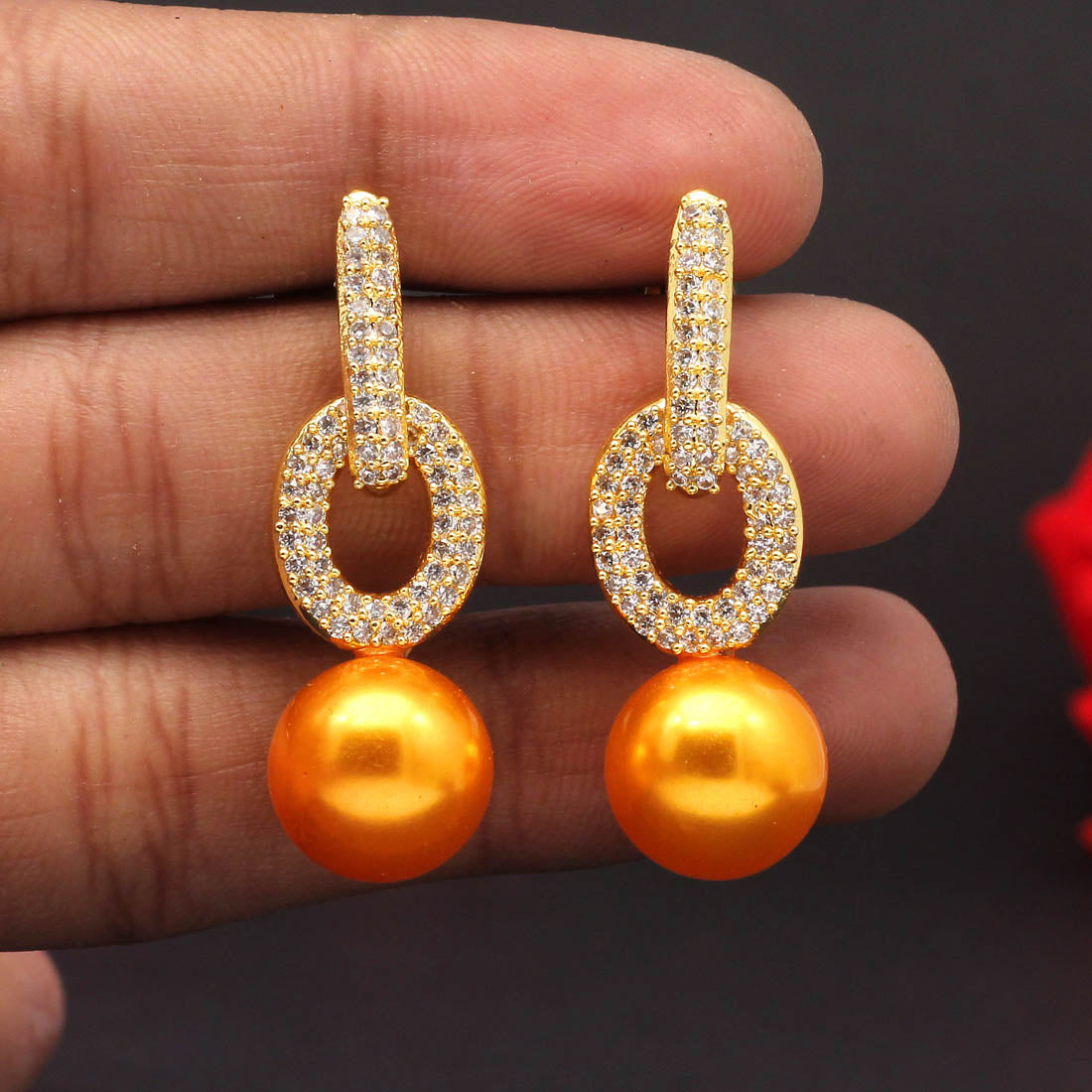 Mustard Yellow Color Premium American Diamond Earrings