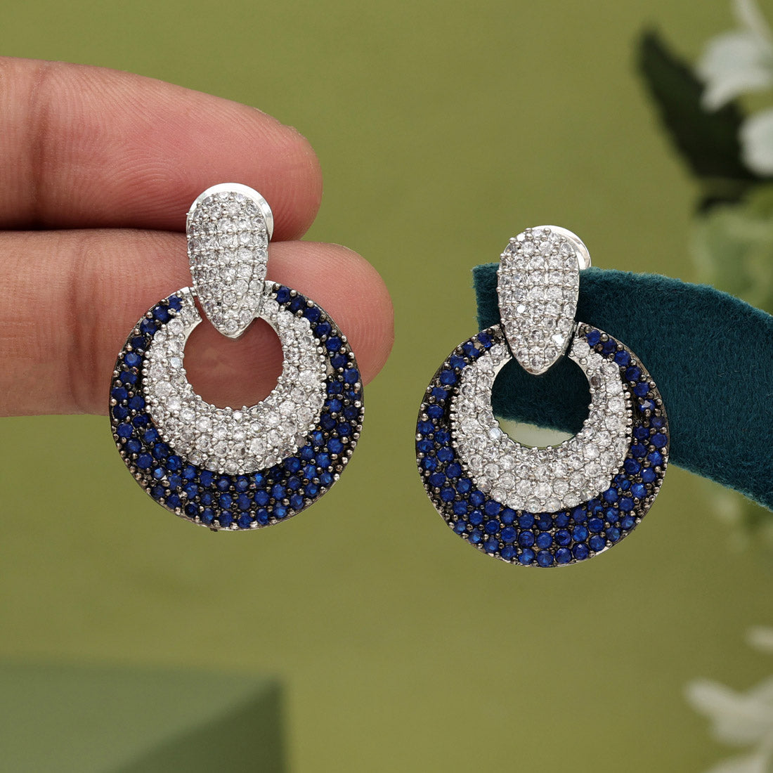 Blue Color American Diamond Earrings