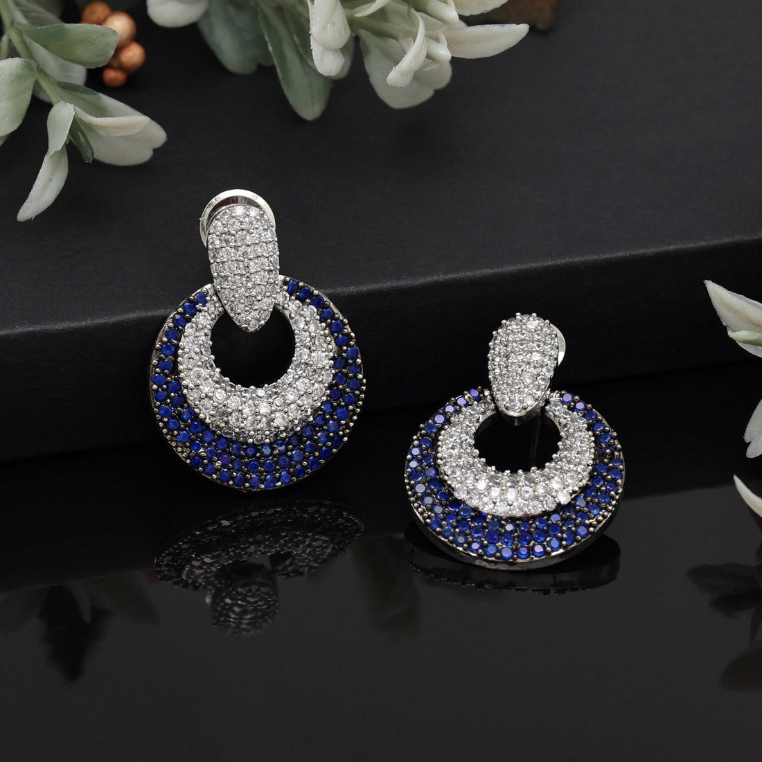 Blue Color American Diamond Earrings Jewellery GetGlit