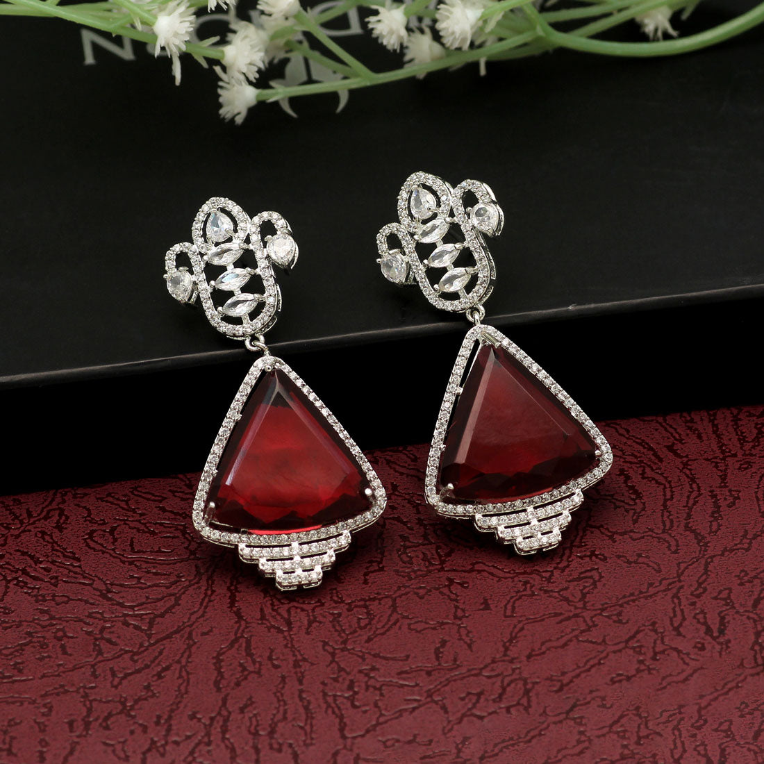 Maroon Color American Diamond Earrings (ADE398MRN) Jewellery GetGlit   