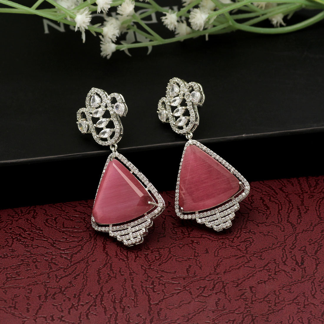 Pink Color American Diamond Earrings (ADE398PNK) Earrings GetGlit   