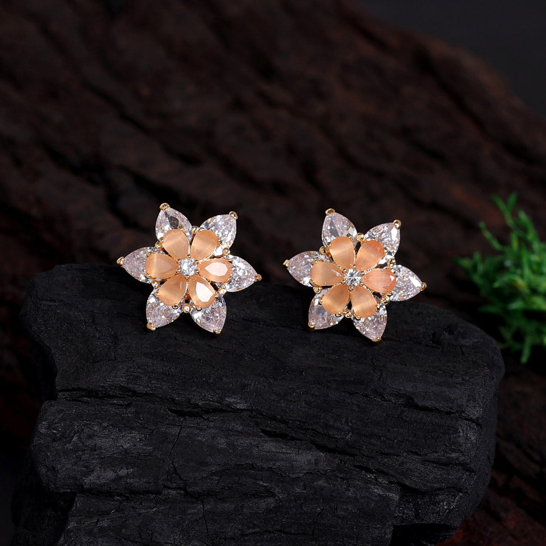 Peach Color American Diamond Stud Earrings (ADE420PCH) Studs GetGlit   