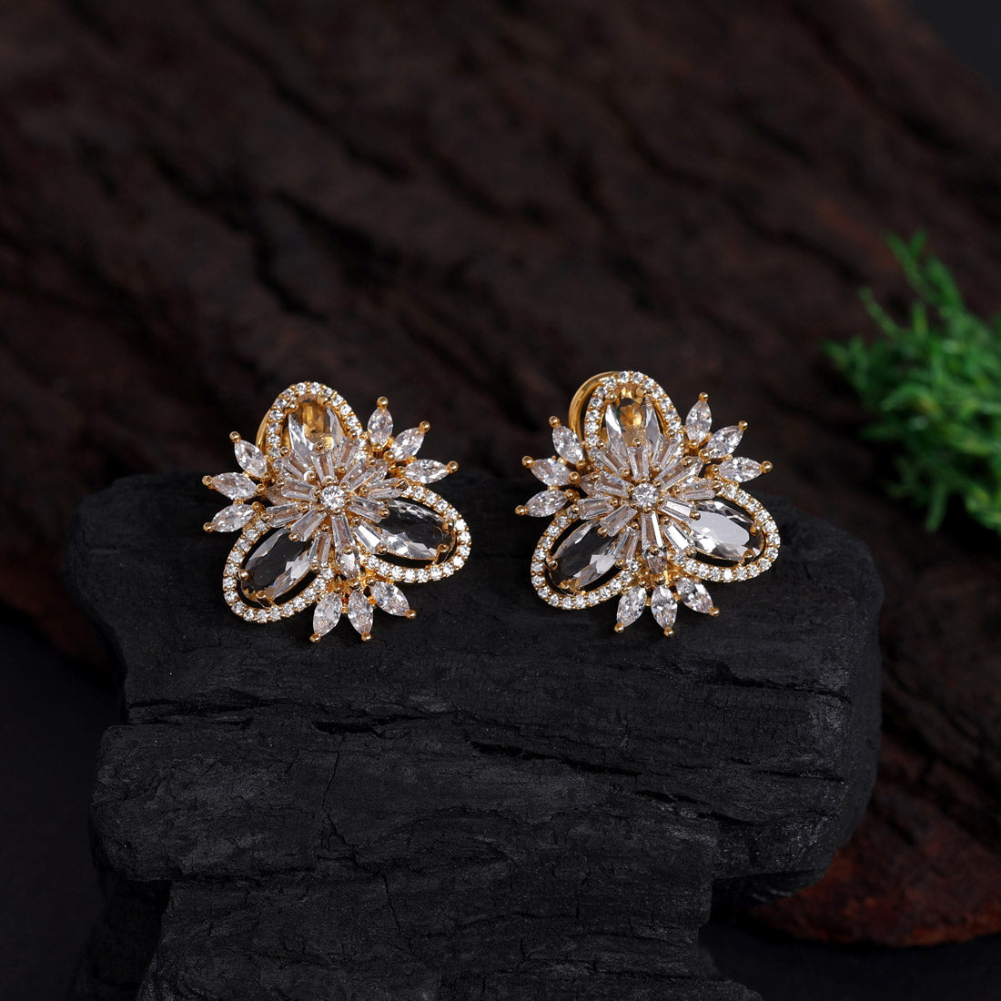 White Color American Diamond Stud Earrings (ADE421WHT) GetGlit