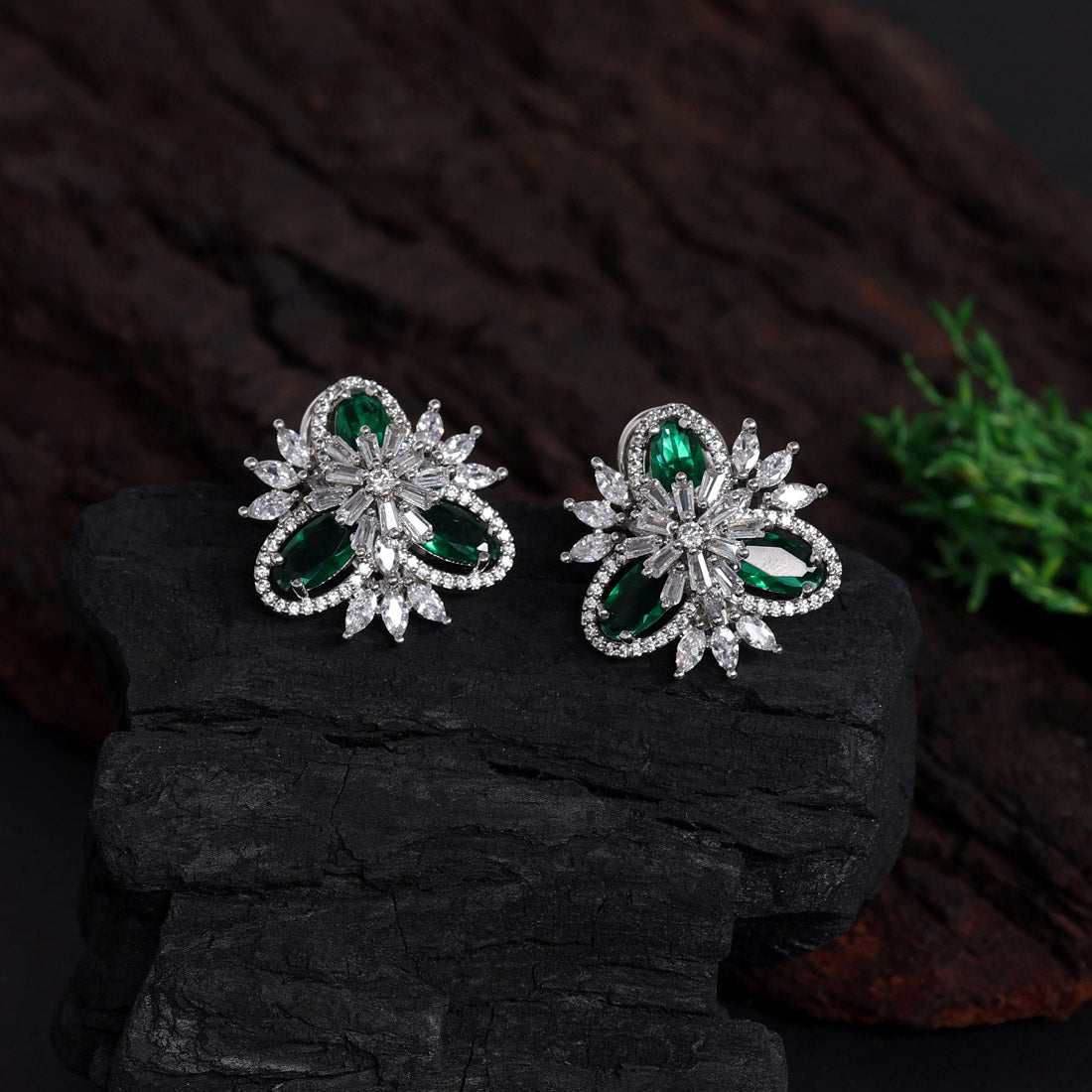 Green Color American Diamond Stud Earrings (ADE422GRN) Jewelry GetGlit   