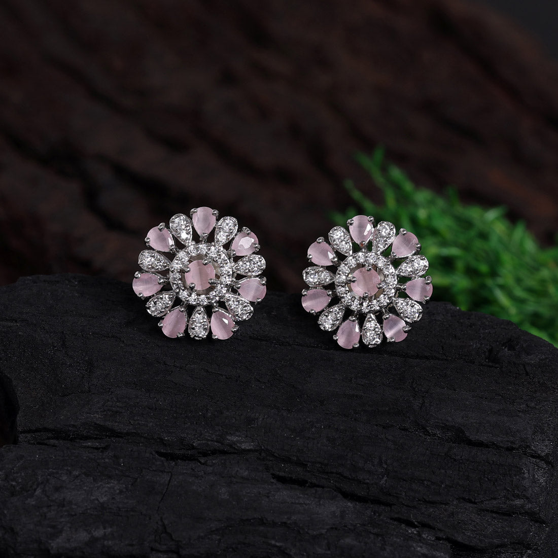 Pink Color American Diamond Stud Earrings (ADE425PNK) Studs GetGlit   