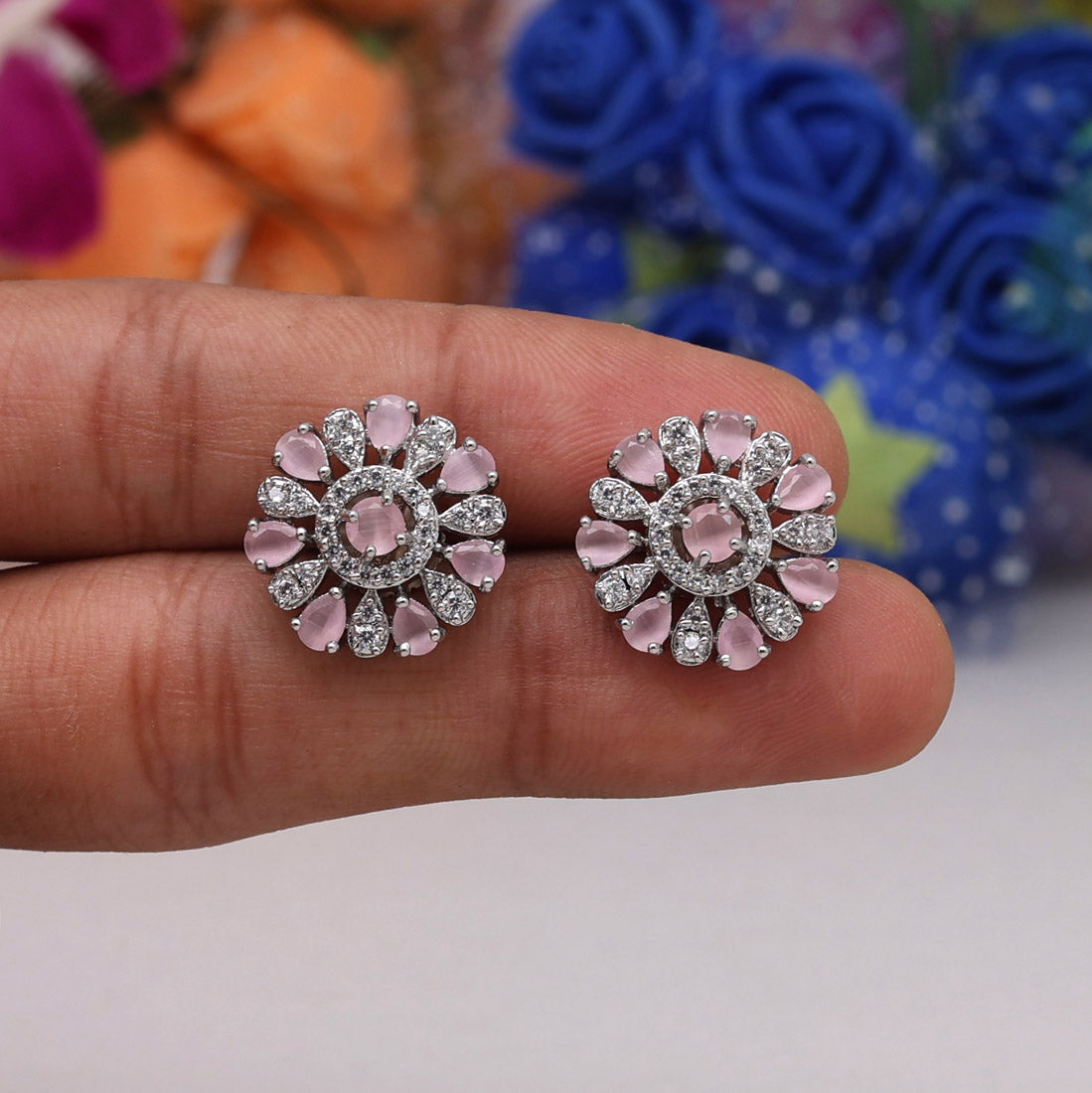 Pink Color American Diamond Stud Earrings (ADE425PNK) Jewelry GetGlit   