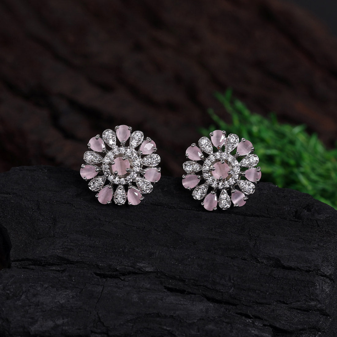 Pink Color American Diamond Stud Earrings (ADE425PNK) Jewelry GetGlit   