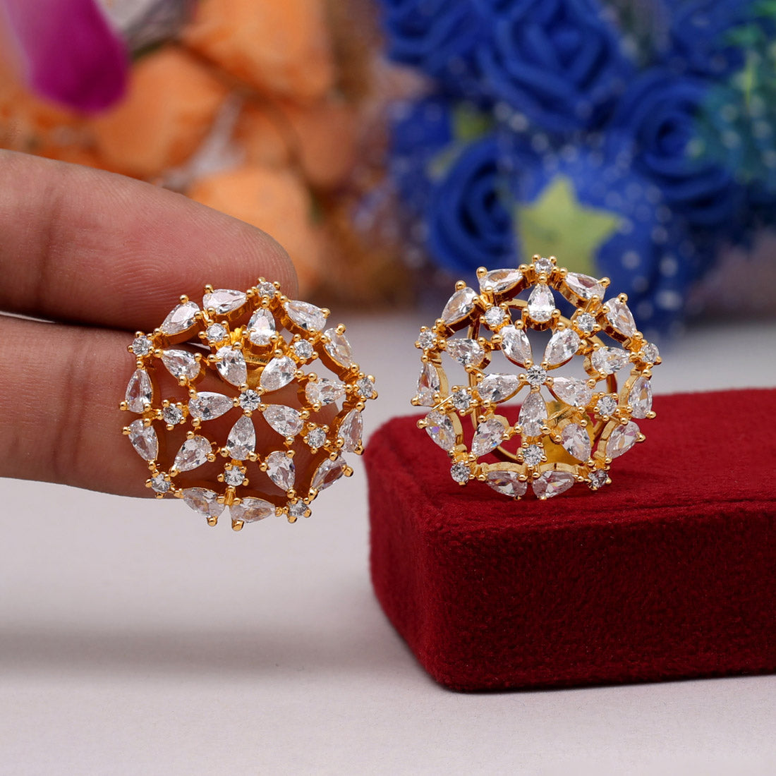 White Color American Diamond Stud Earrings (ADE428WHT) Jewelry GetGlit   