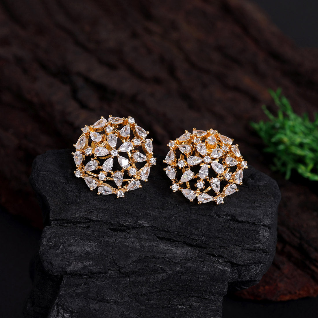White Color American Diamond Stud Earrings (ADE428WHT) Jewelry GetGlit   
