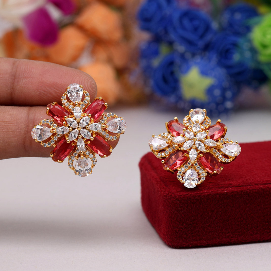 Rani Color American Diamond Stud Earrings (ADE430RNI) Jewelry GetGlit   