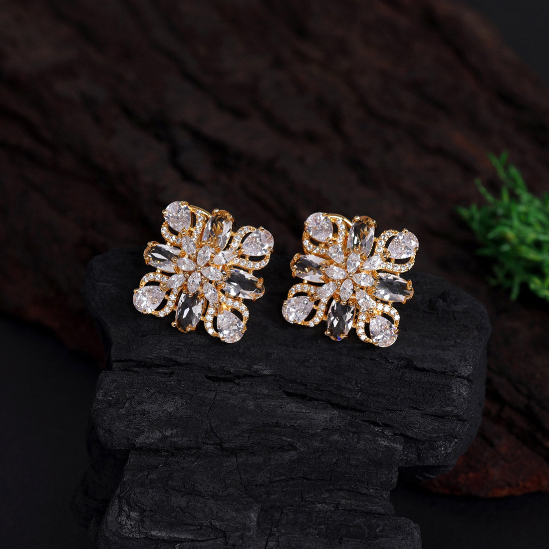 White Color American Diamond Stud Earrings (ADE430WHT) Jewelry GetGlit   