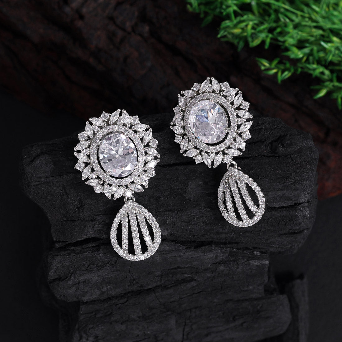 Silver Color American Diamond Earrings (ADE433SLV) Earrings GetGlit   