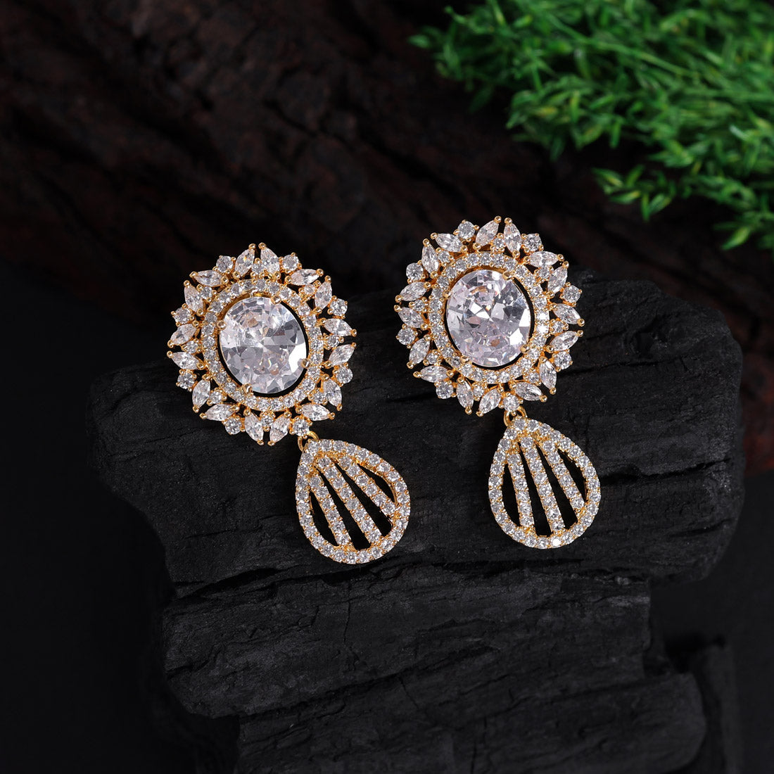 White Color American Diamond Earrings (ADE434WHT) Earrings GetGlit   