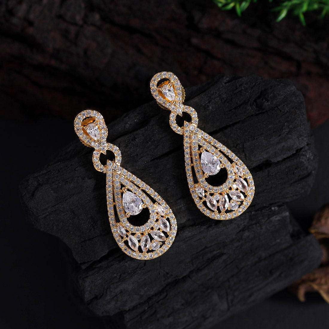 White Color American Diamond Earrings (ADE436WHT) Earrings GetGlit   