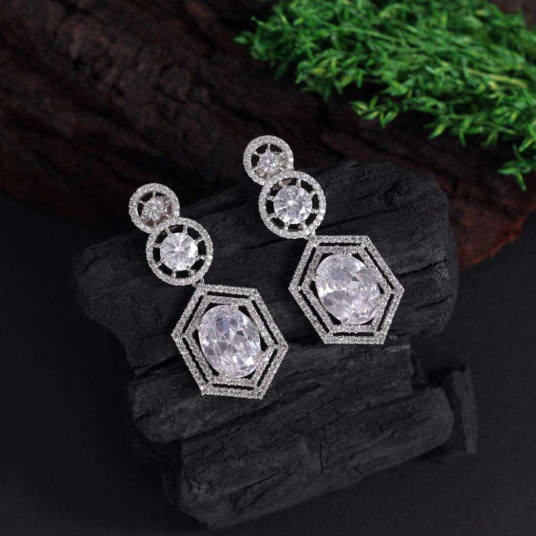 Silver Color American Diamond Earrings (ADE437SLV) Earrings GetGlit   