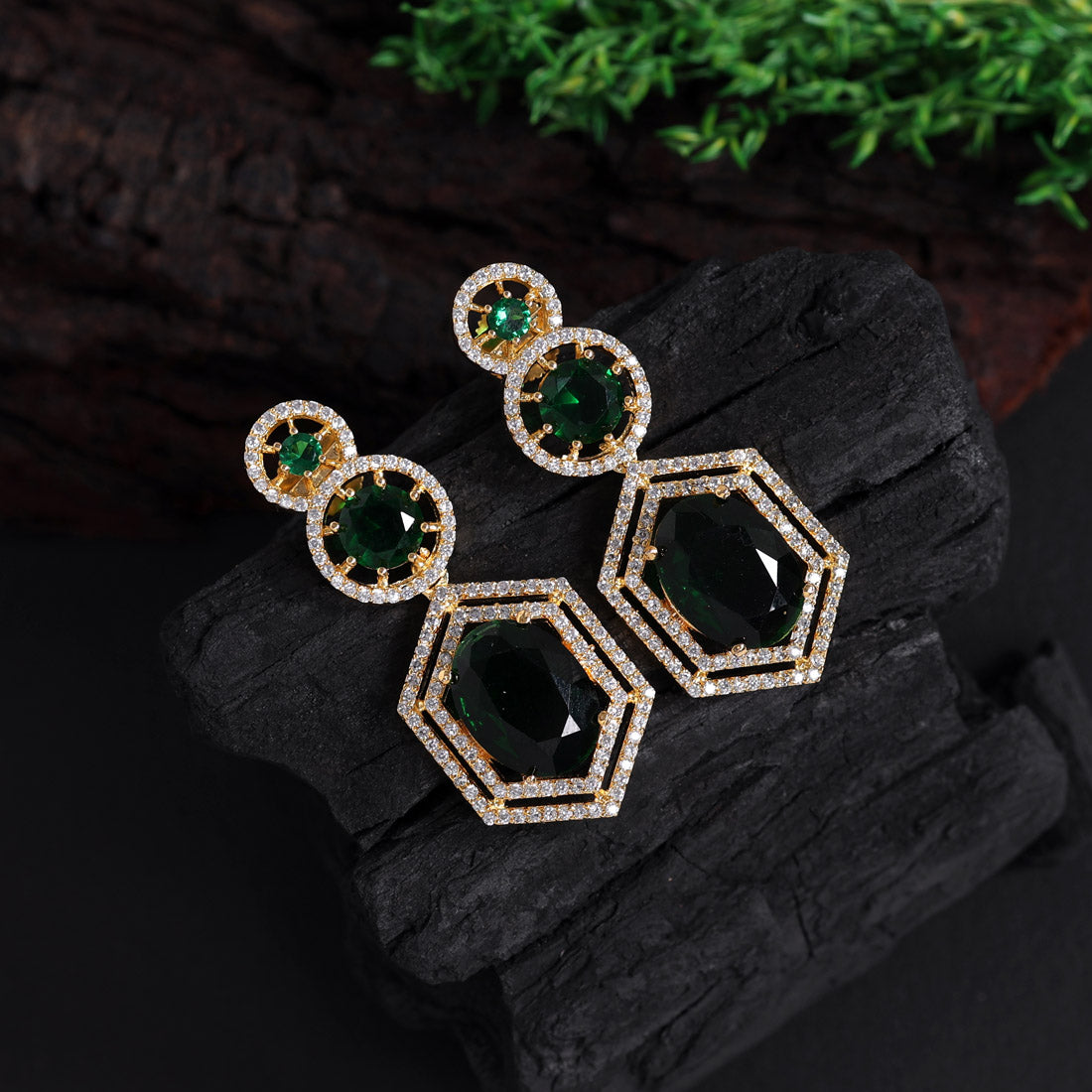 Green Color American Diamond Earrings (ADE438GRN) Jewellery GetGlit   