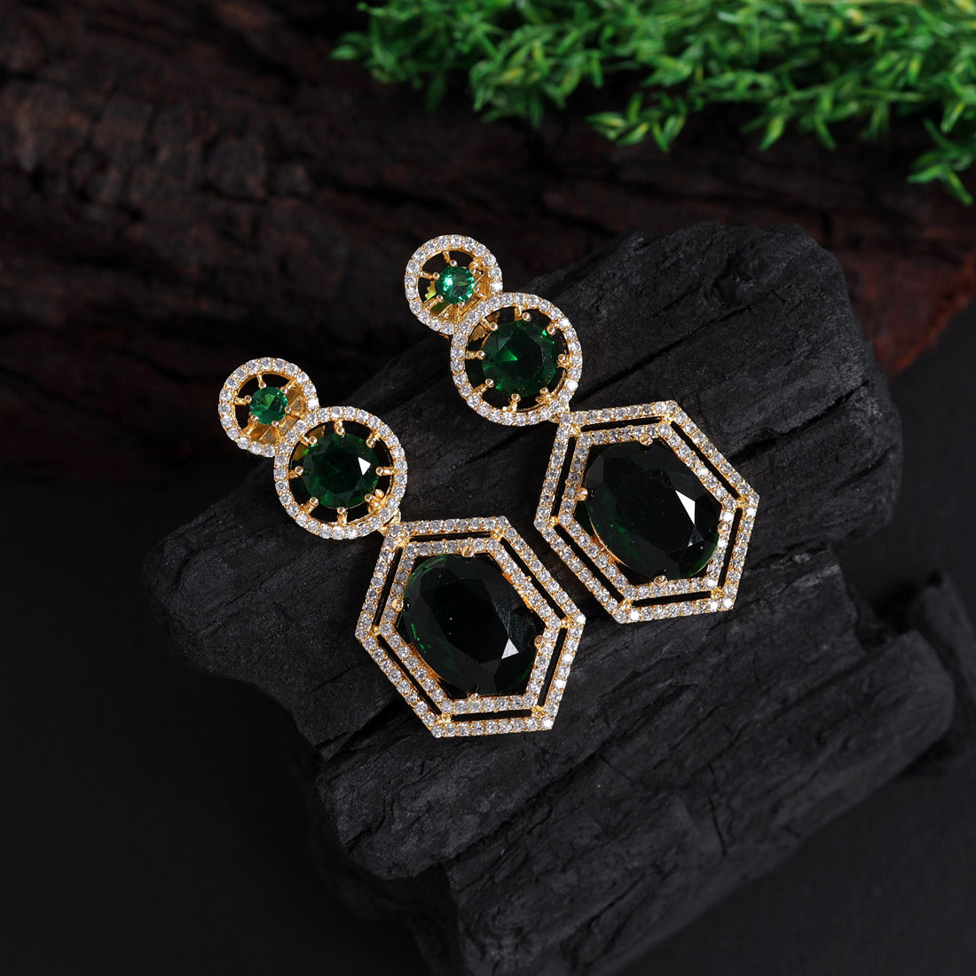 Green Color American Diamond Earrings (ADE438GRN) jewellery GetGlit   