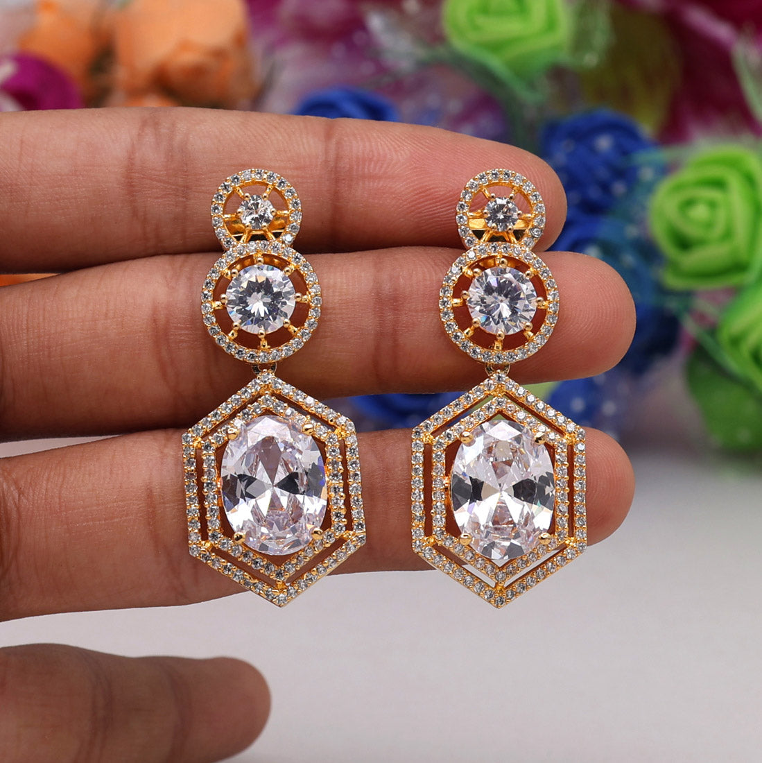 White Color American Diamond Earrings (ADE438WHT) jewellery GetGlit   