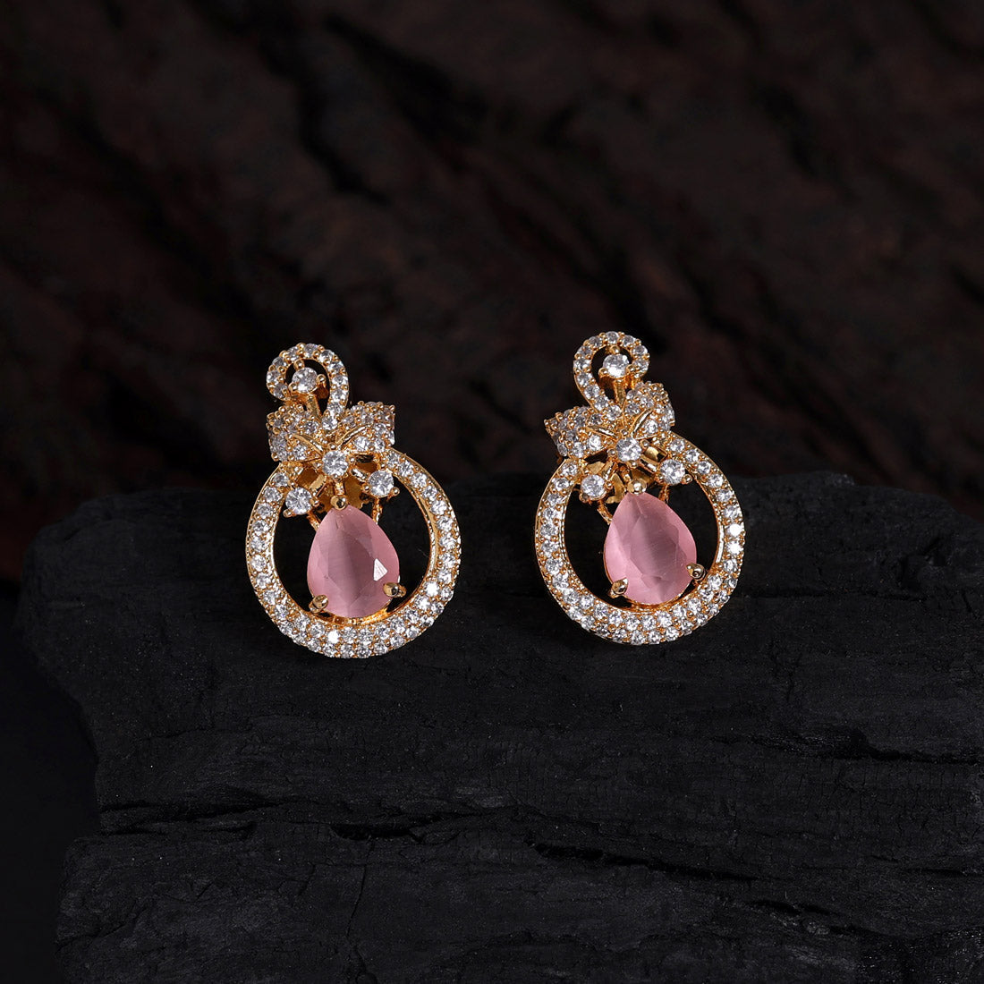 Pink Color American Diamond Earrings (ADE440PNK) jewellery GetGlit   
