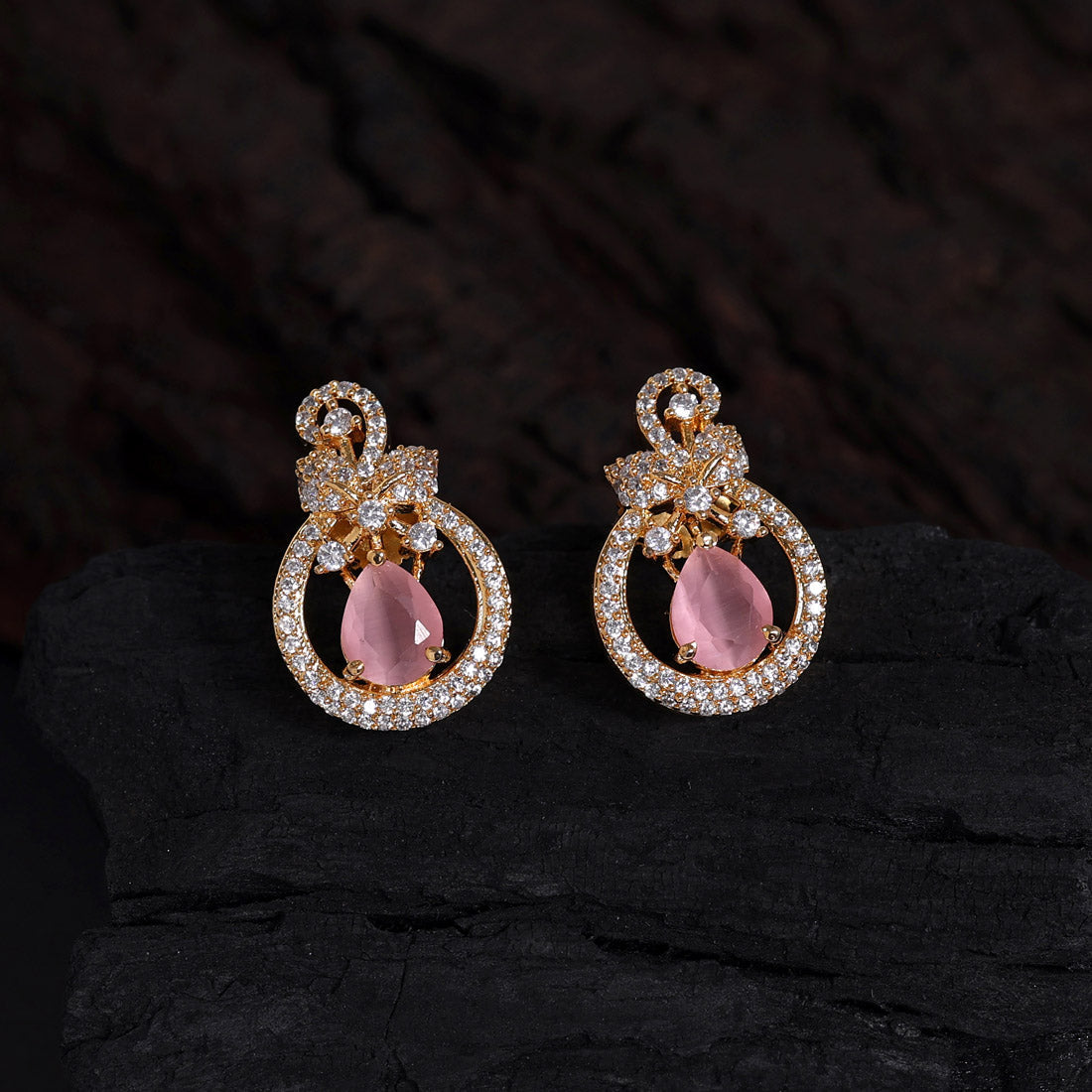 Pink Color American Diamond Earrings (ADE440PNK) Earrings GetGlit   