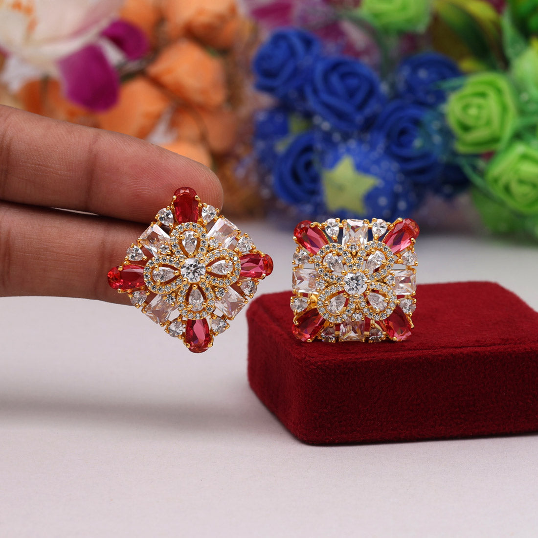 Rani Color American Diamond Stud Earrings (ADE441RNI) jewellery GetGlit   