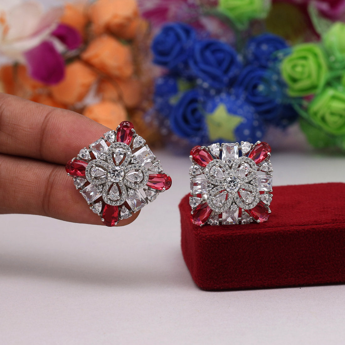 Rani Color American Diamond Stud Earrings (ADE442RNI) jewellery GetGlit   