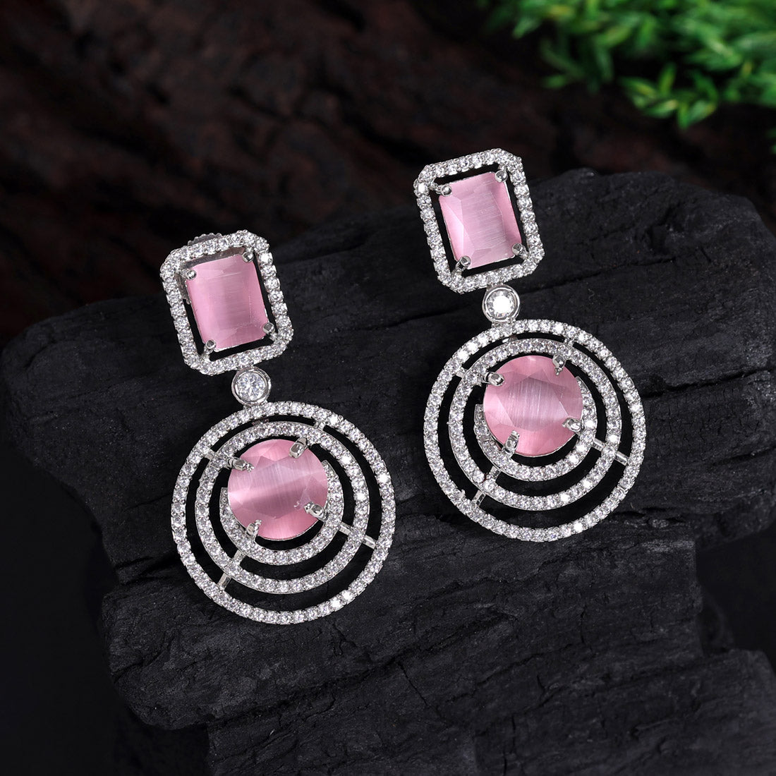 Pink Color American Diamond Earrings (ADE444PNK) Earrings GetGlit   