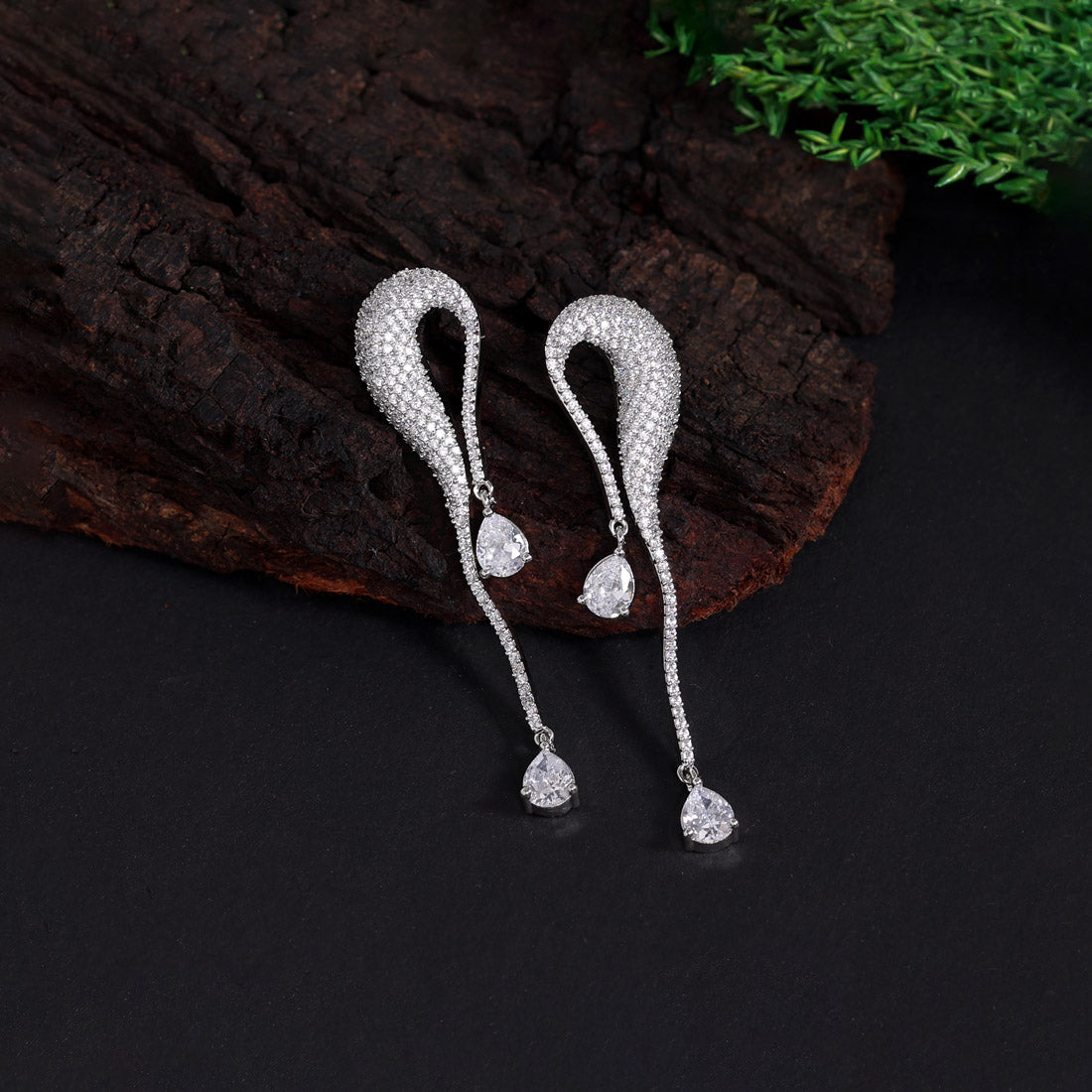 Silver Color American Diamond Earrings (ADE446SLV) Earrings GetGlit   