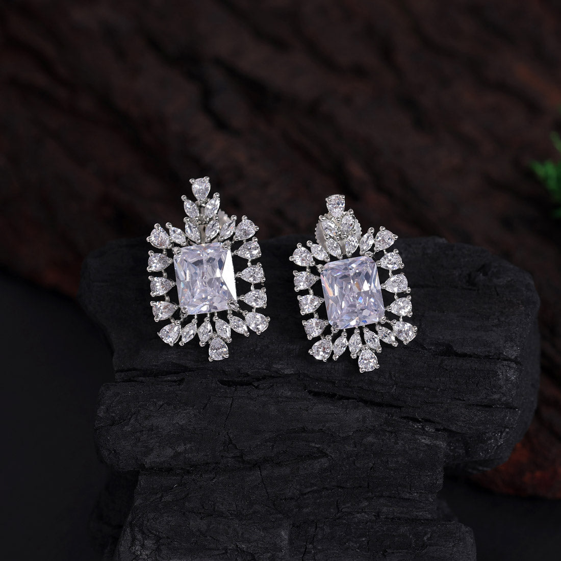 Silver Color American Diamond Earrings (ADE463SLV) Earrings GetGlit   