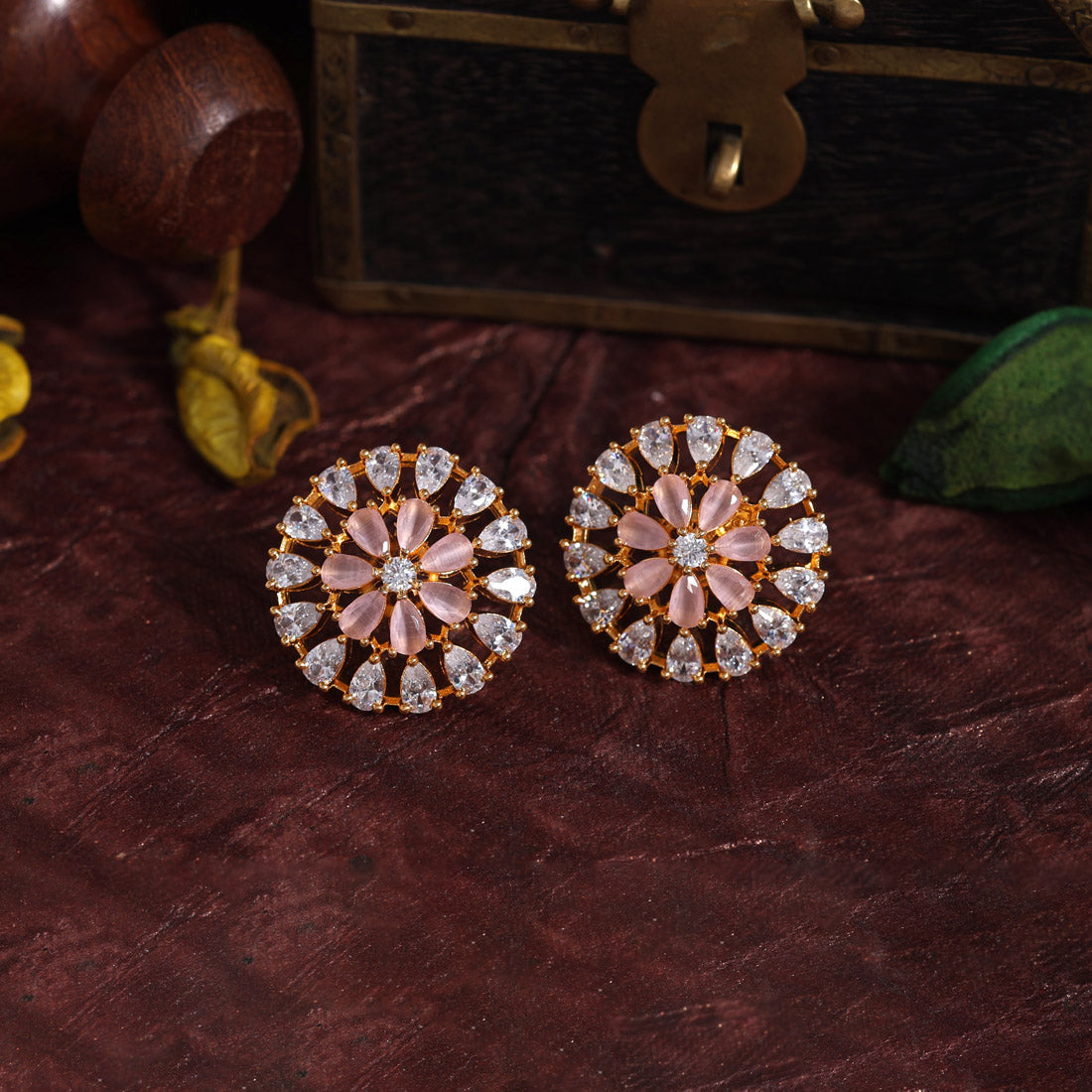 Pink Color American Diamond Earrings (ADE469PNK) Earrings GetGlit   