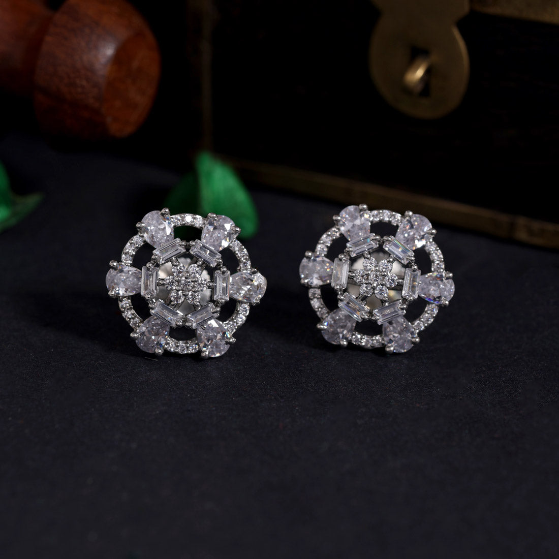 Silver Color American Diamond Earrings (ADE476SLV) Earrings GetGlit   