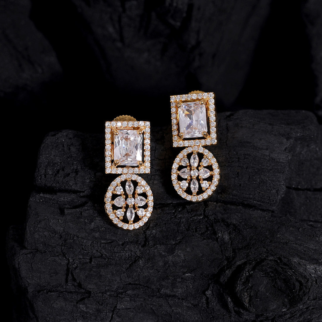 White Color American Diamond Earrings (ADE490WHT) Earrings GetGlit   