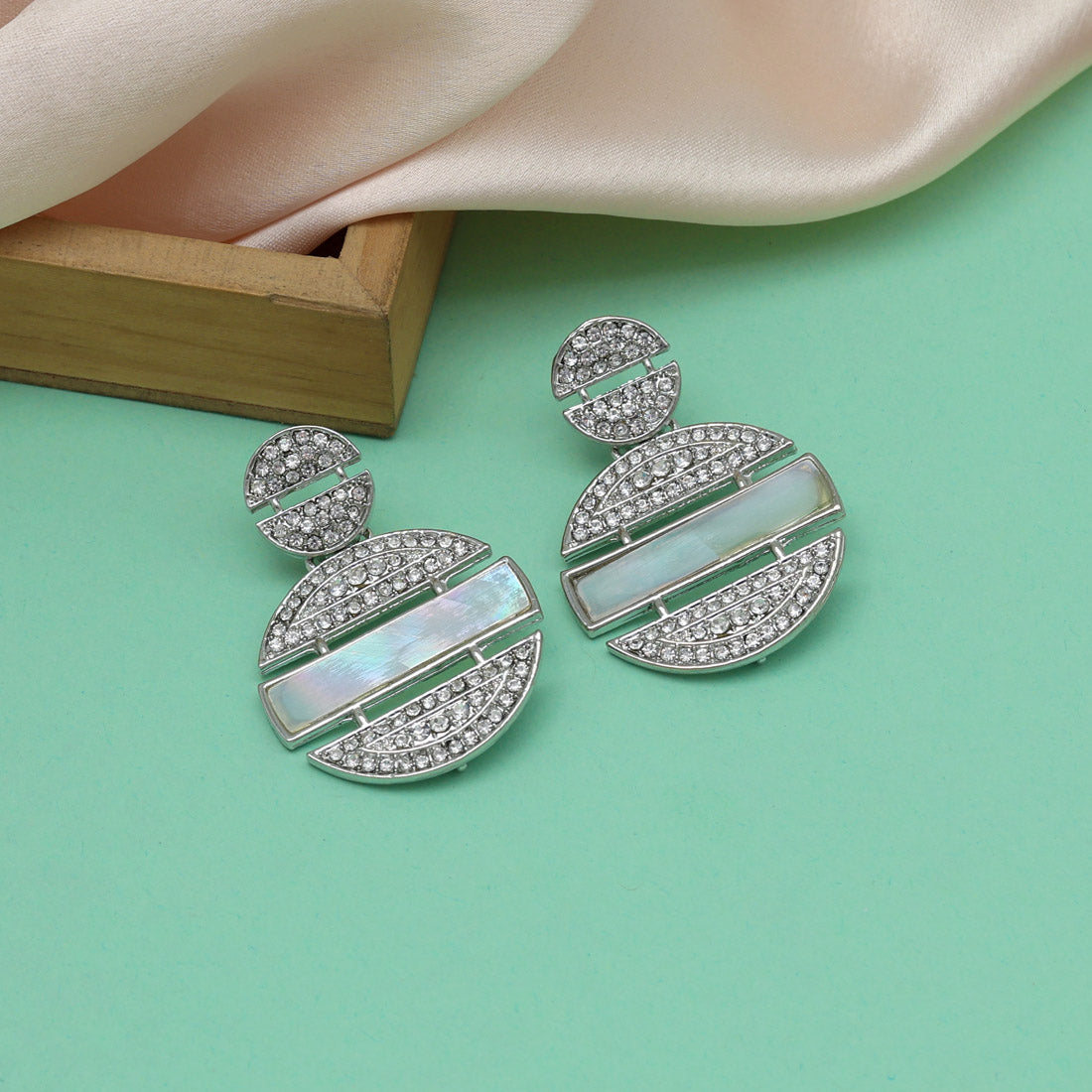 White Color Stone Earrings (ADE526WHT) Earrings GetGlit   