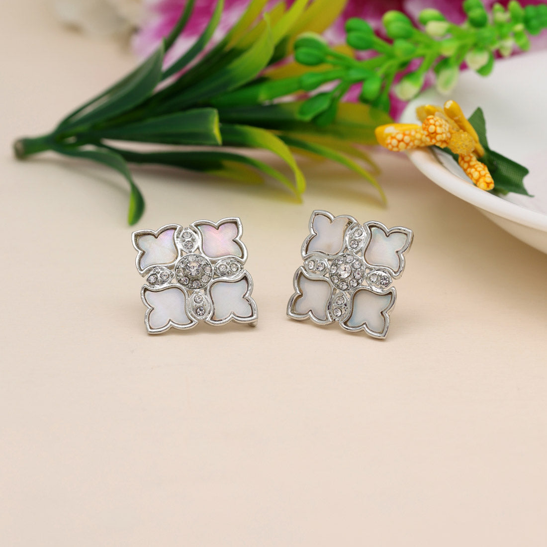 White Color Stone Earrings (ADE527WHT) Earrings GetGlit   