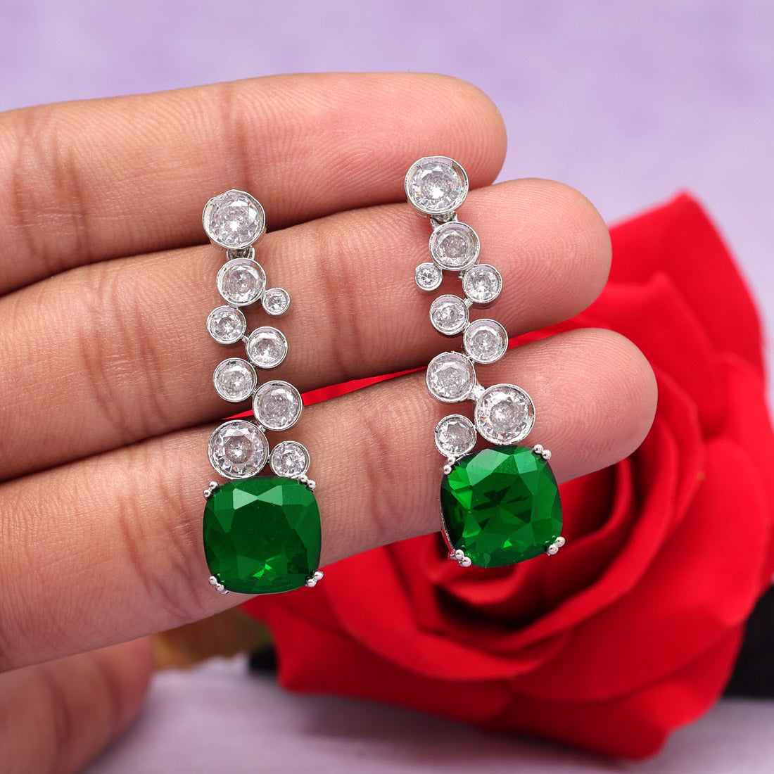 Green Color American Diamond Earrings (ADE531GRN) Jewellery GetGlit